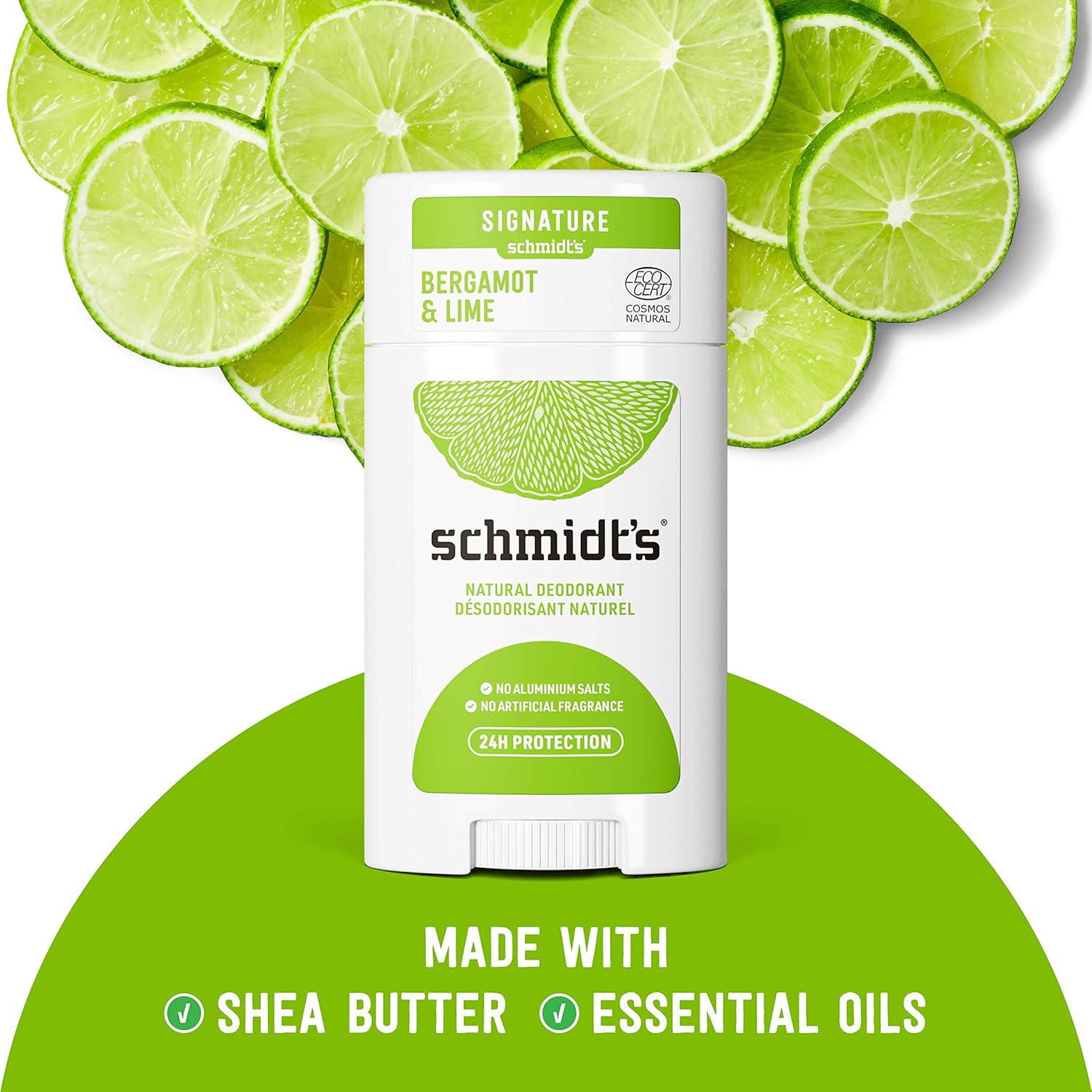 Schmidt's Aluminum Free Natural Deodorant For 24 Hour Odor Protection and Freshness, Bergamot + Lime Vegan, Certified Cruelty Free, 3.25 oz : Beauty