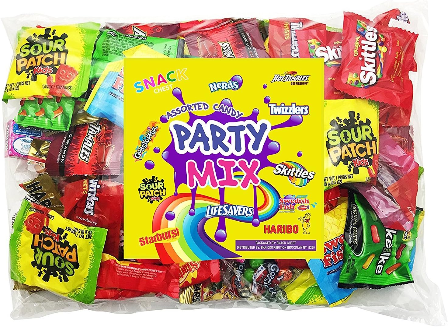 Snack Chest Halloween Assorted Candy Party Bulk Bag 3 Lbs Twizzlers Nerds Swedish Fish Sour Patch Skittles Starburst Gummies and Much More of Your Favorite Treats Individually Wrapped (48 oz)