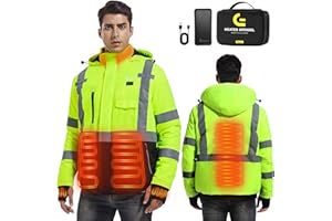 Eoyekli Safety Heated Jacket with 7.4V 20000mAh Battery,Waterproof Reflective Work Construction Coats