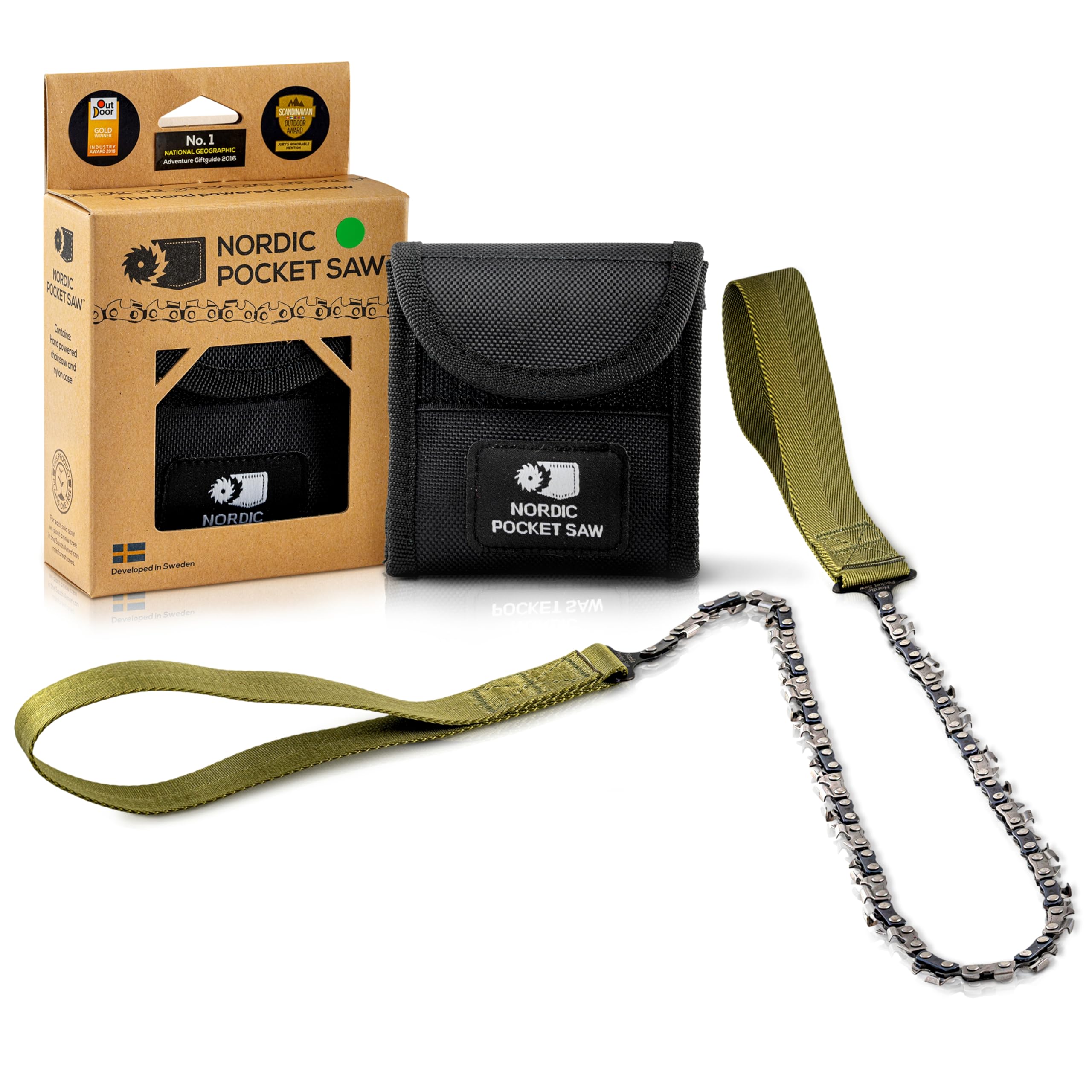 Nordic Pocket Saw for Camping - 93 cm Pocket Chainsaw with 50 Bi-Directional Teeth - Handy Backpacking Saw with Extra Large Nylon Handle Loops - Survival Chainsaw for Clearing Trails