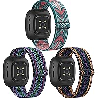 3 Pack Adjustable Elastic Bands Compatible with Fitbit Sense Bands and Fitbit Versa 3 Bands for Women Men, Soft Stretchy…