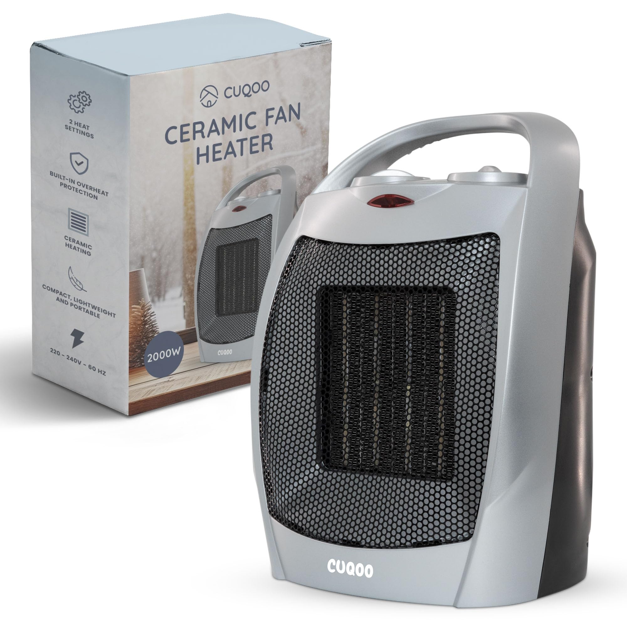 CUQOO 2KW Ceramic Fan Heater – Fast Heating Portable Electric Heater with Thermostat, Quiet Space Heater for Home Office, 2000W Energy-Efficient Small Room Heater