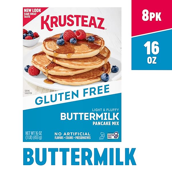 KRUSTEAZ GLUTEN FREE BUTTERMILK PANCAKE MIX, LIGHT & FLUFFY, 16 OZ BOXES (PACK OF 8)