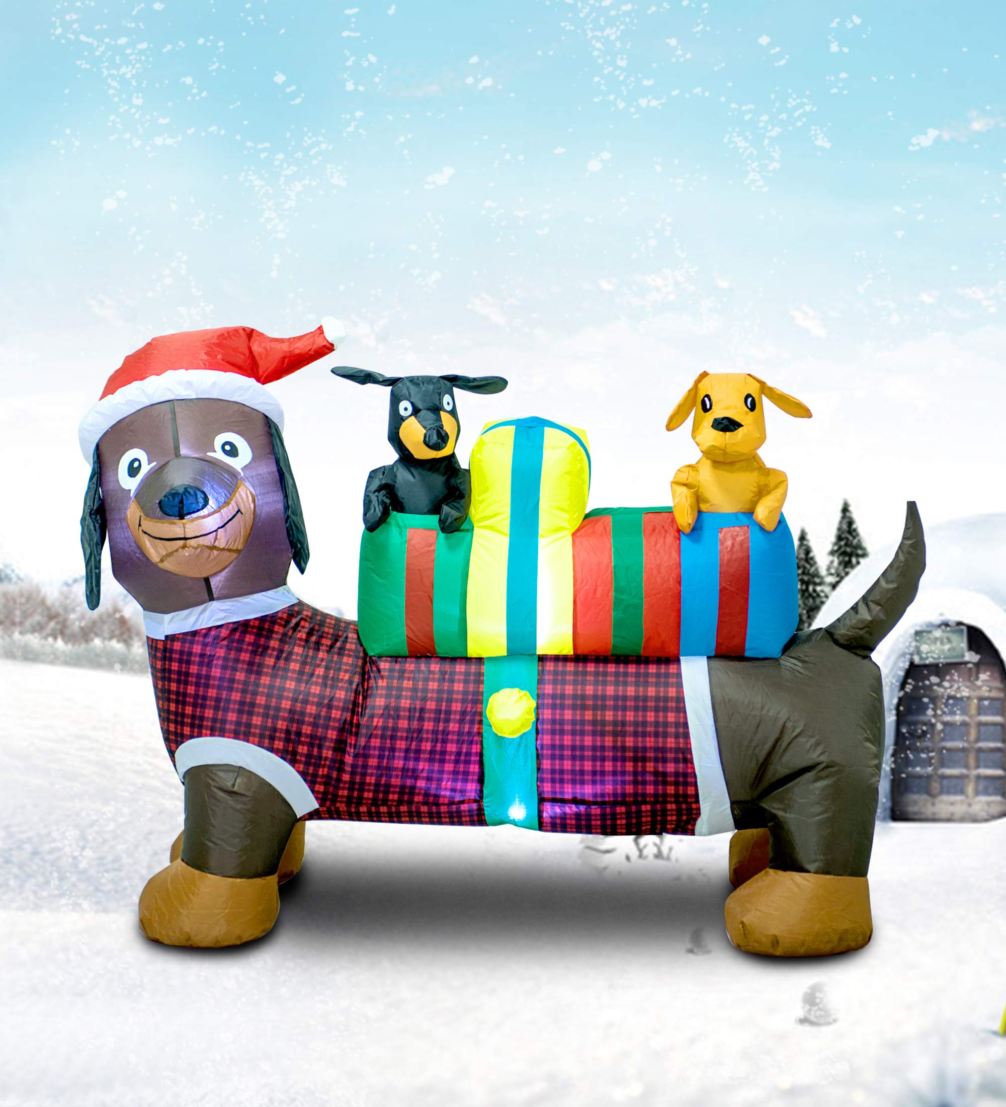 TRMESIA 4FT Christmas Inflatable Dog Decoration,Xmas Dachshund Inflatable with LED Lights Dogs Christmas Indoor Outdoor Yard Lawn Blow Up Weiner Dog Decor Cute Animals Fun Puppy Holiday Display