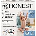 The Honest Company Clean Conscious Diapers for Sensitive Skin Hypoallergenic, Fragrance Free Gender Neutral Prints Super Club Box, Size 5 (27+ lbs), 84 Count (Packaging + Prints May Temporarily Vary)