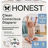 The Honest Company Comfort Dry Disposable Diapers for Sensitive Skin, Hypoallergenic, All The Letters + It's a Pawty, Super Club Box, Size 5 (27 lbs), 84 Count