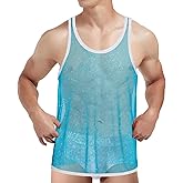 SUMABA Mens Sparkly Fishnet Tank Top Mesh Undershirt See Through Sleeveless Undershirt