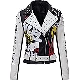 RISISSIDA Women Faux Leather Jacket Studded Rivet Spring Fall Fashion, Hip-Length Moto Biker Trendy Clothes Streetwear Belted