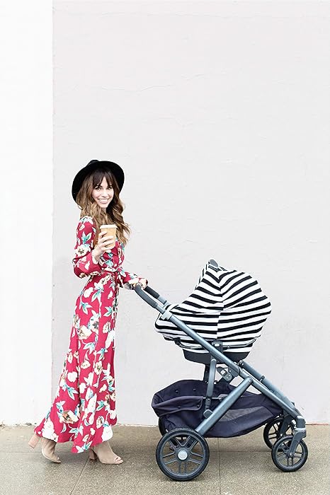 Image 3 - Itzy Ritzy 4-in-1 Nursing Cover, Car Seat Cover, Shopping Cart Cover and Infinity Scarf – Breathable, Multi-Use Mom Boss Breastfeeding Cover, Car Seat Canopy, Cart Cover & Scarf, Black & White Stripe