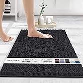 MAYSHINE Plush Shaggy Chenille Bath Mat | Extra Soft, Super Absorbent, Non-Slip Bathroom Rug | Fluffy Microfiber, Area Rug Sets for Bathroom Floor, Kitchen, Living Room | 23"x14" | Black