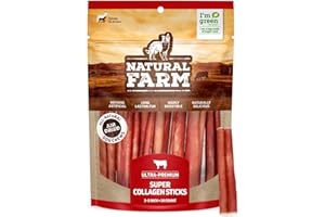 Natural Farm Odor-Free Super Collagen Dog Chews (3-5 Inch, 10-Pack) The First Ever Real Bull Sticks Alternative: 100% Natural Angus Hide Collagen Treats - More Protein, More Chew Time for All Dogs