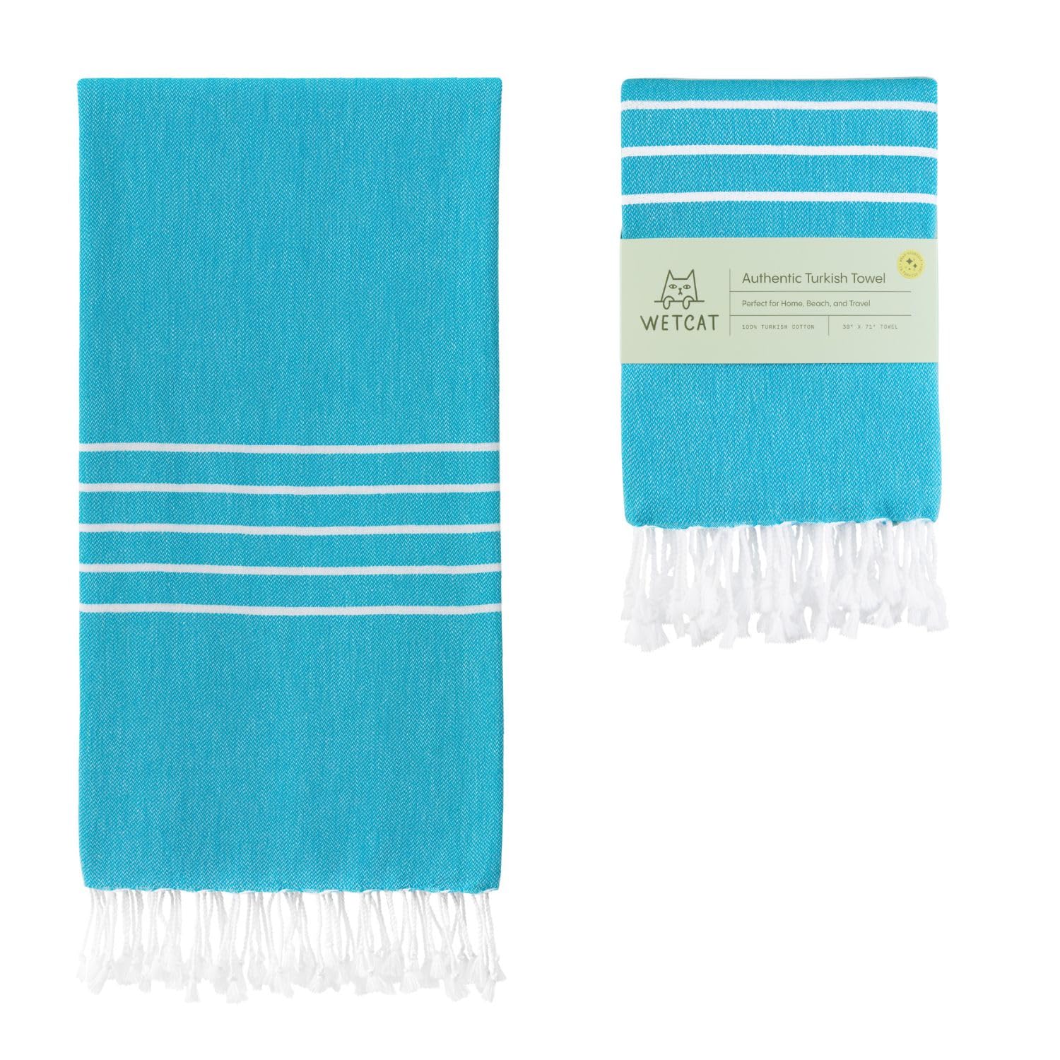 WETCAT Turkish Beach Towel Oversized 38x71 100% Cotton Sand Free Quick Dry Extra Large Light Travel Towel for Adults Beach Accessories Gifts - Ocean Blue