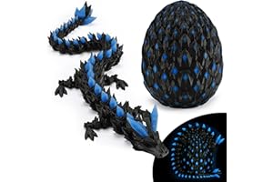 Monjita 3D Printed Dragon Egg Toy with Glow in The Dark, Articulated 3D Printed Animals Fidget, Hatchable Fantasy Egg Gift for Kids & Adults, UV Light Reactive Dragon Figurine (Blue)