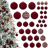 36 PCS Red Velvet Christmas Ornaments Balls for Tree, Burgundy Flocked Shatterproof Hanging Ornaments for Xmas Tree Home Party Holiday Decorations
