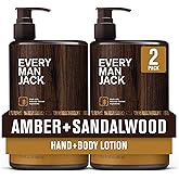 Every Man Jack Mens Amber + Sandalwood Hand & Body Lotion for All Skin Types - Dermatologist Tested & Hypoallergenic - Nourish Skin with Lightweight Fast Absorbing Lotion - 13.5oz 2 Bottles