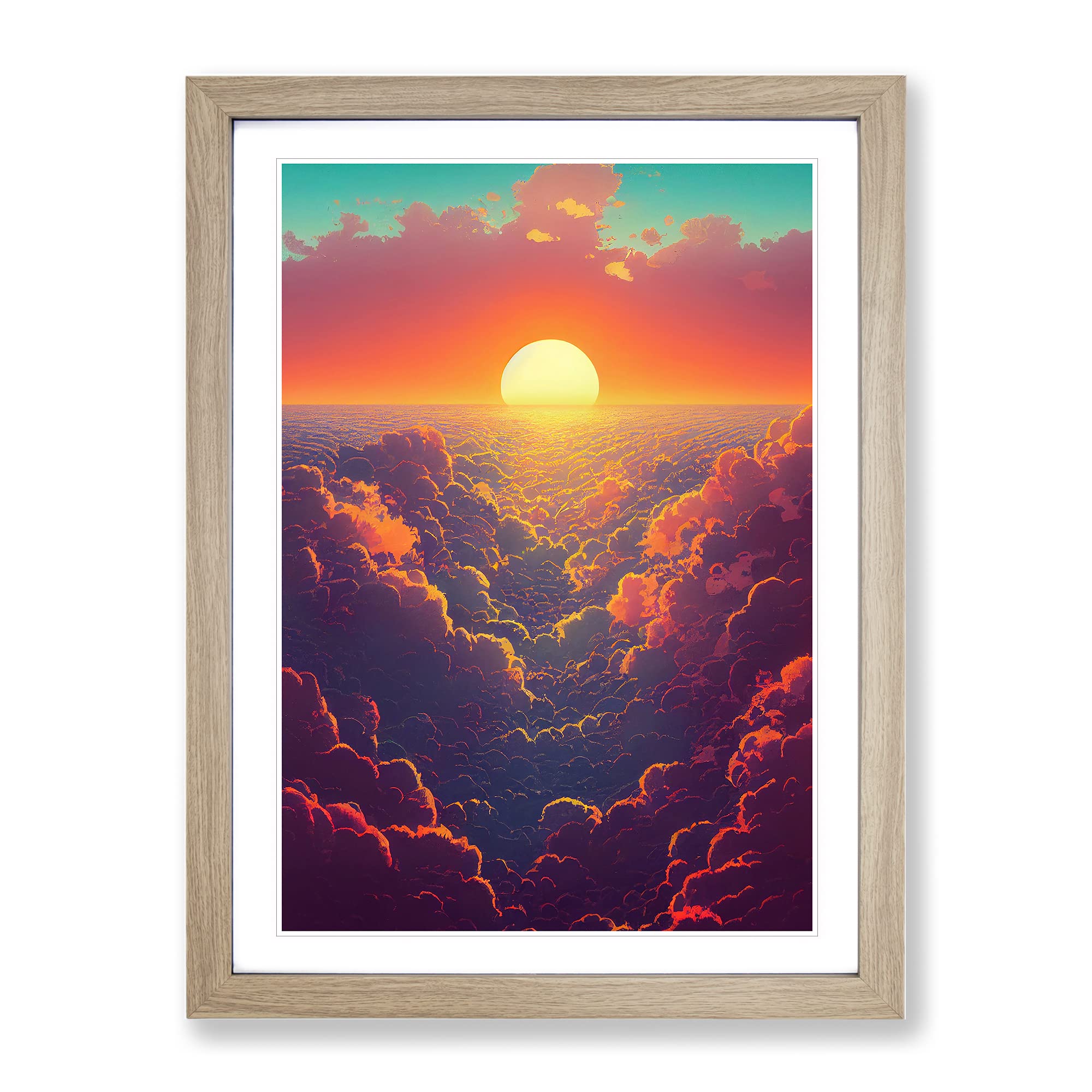 An Ultimate Sunset Framed Print | A4 Oak Framed Wall Art | Ready to Hang | Modern Landscape Picture | Living Room Bedroom Lounge Office