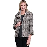 MULTIPLES Women's Turn-Up 3/4 Sleeve Pocket Lapel Collar Faux Zip Front Lined Jacket, Multi
