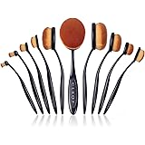 Professional Oval Makeup Brush Set - 10 Brushes - Toothbrush Design Brushes (Black)