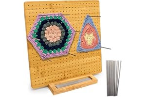 Iswabard 13x13 Inch Blocking Board for Crocheting with 15 Stainless Steel Rods Crochet Blocking Board Bamboo Granny Square with Pegs, Gifts for Crocheters Blocking Mats