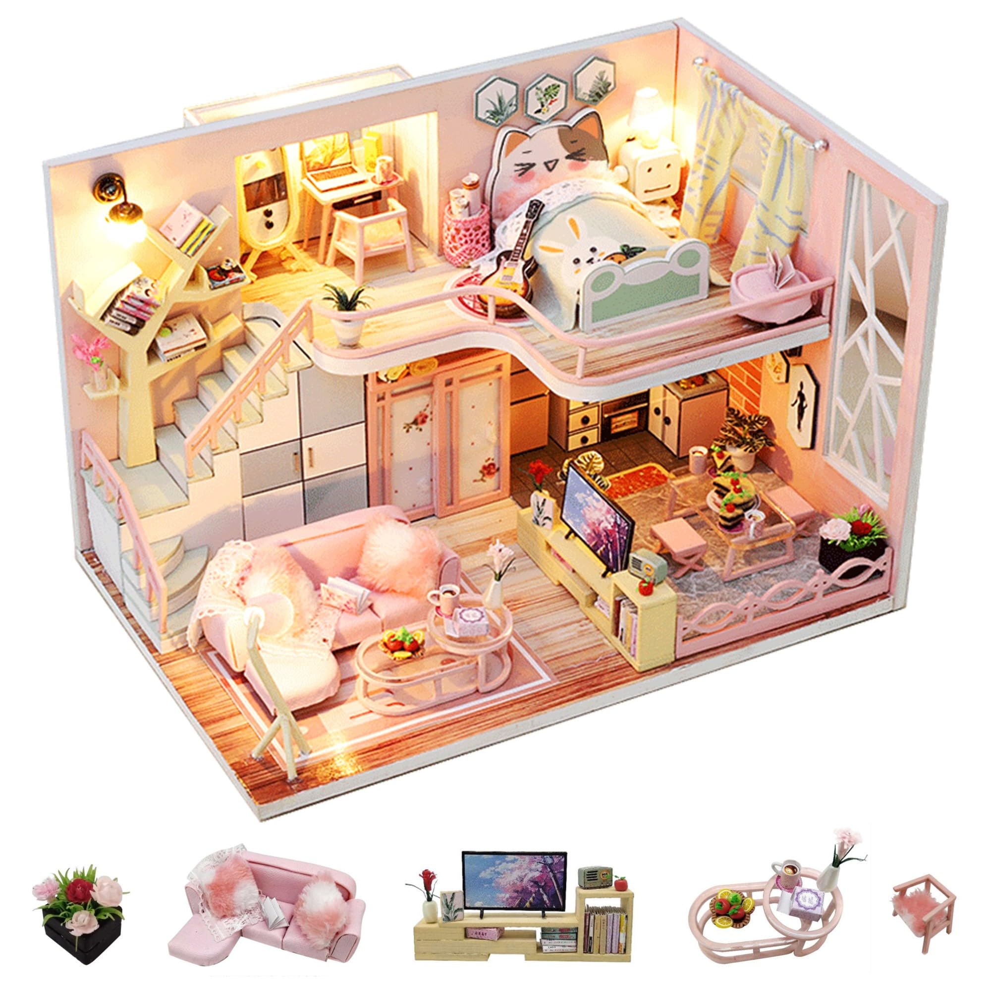 Photo 1 of Flever Wooden DIY House Kit, Miniature with Furniture, Creative Craft Gift for Lovers and Friends (Blossom Stories)