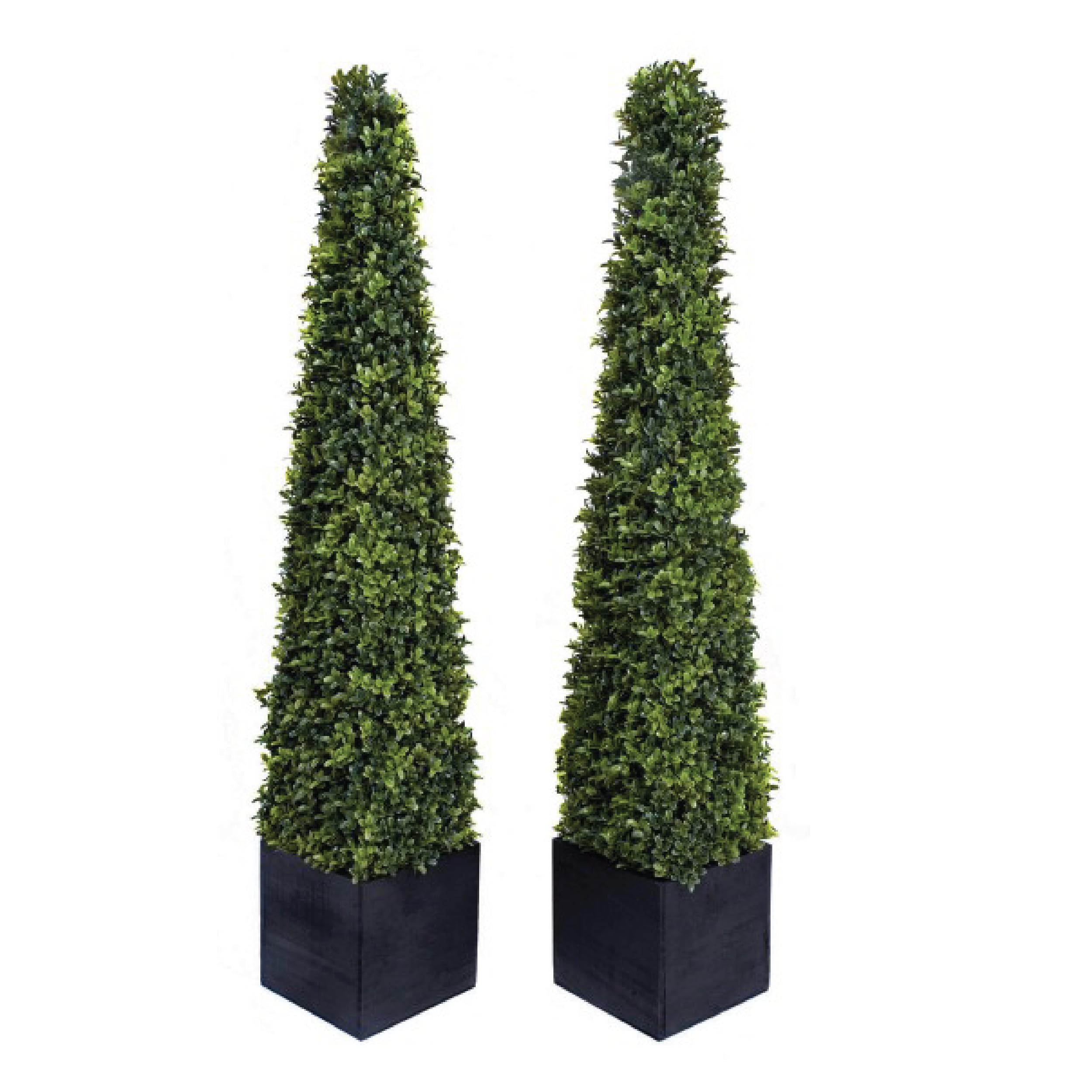 2 x Artificial Premium Quality Topiary Boxwood Pyramid Trees in Black Square Planter for Indoor Outdoor Decor, UV Stable (4ft/120cm) โ image 1