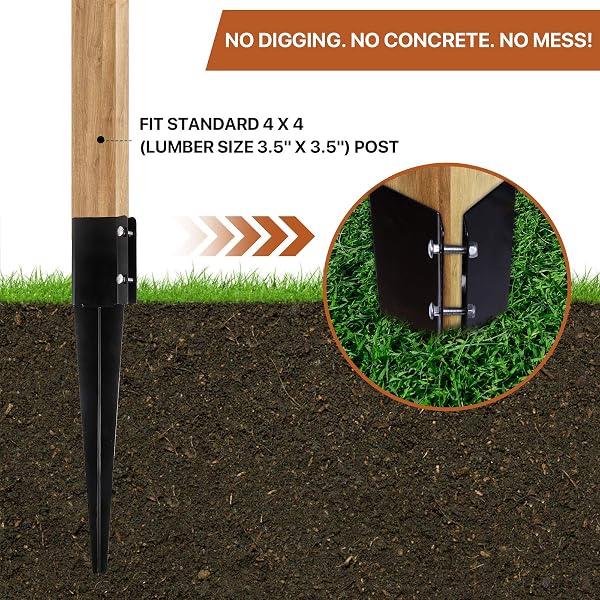 SEKCEN 6 PCS FENCE POST ANCHOR GROUND SPIKE 4X4 METAL POST STAKE 24 INCH FOR MAILBOX DECK RAILING BLACK