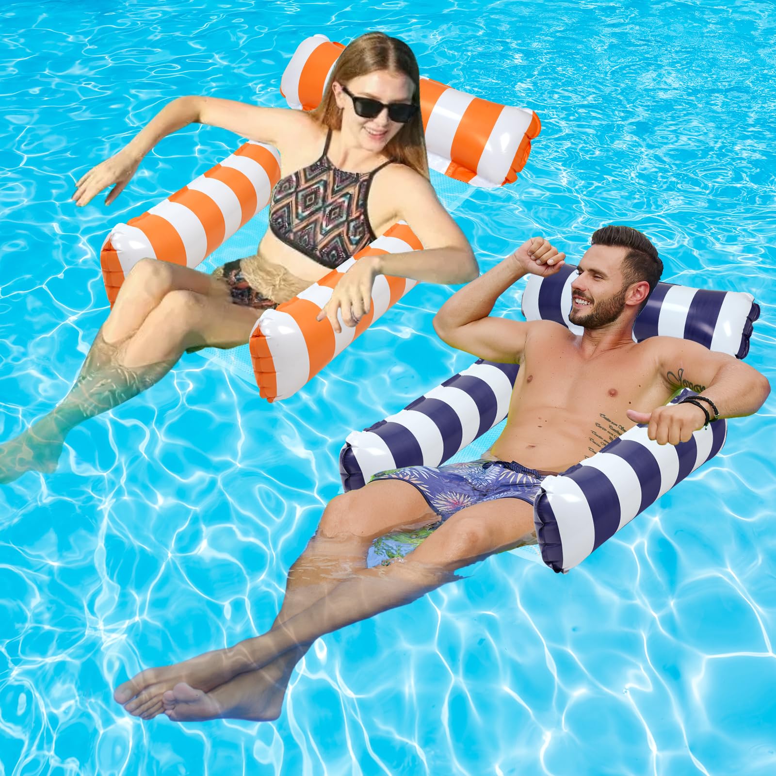 Photo 1 of 2 Pack Inflatable Pool Floats 4-in-1 Pool Hammock with Bottom Mesh 3 Tubes Inflatable Hammock for Adults,Portable Floating Chair Bed for Travel, Swimming Pool Hot Tub