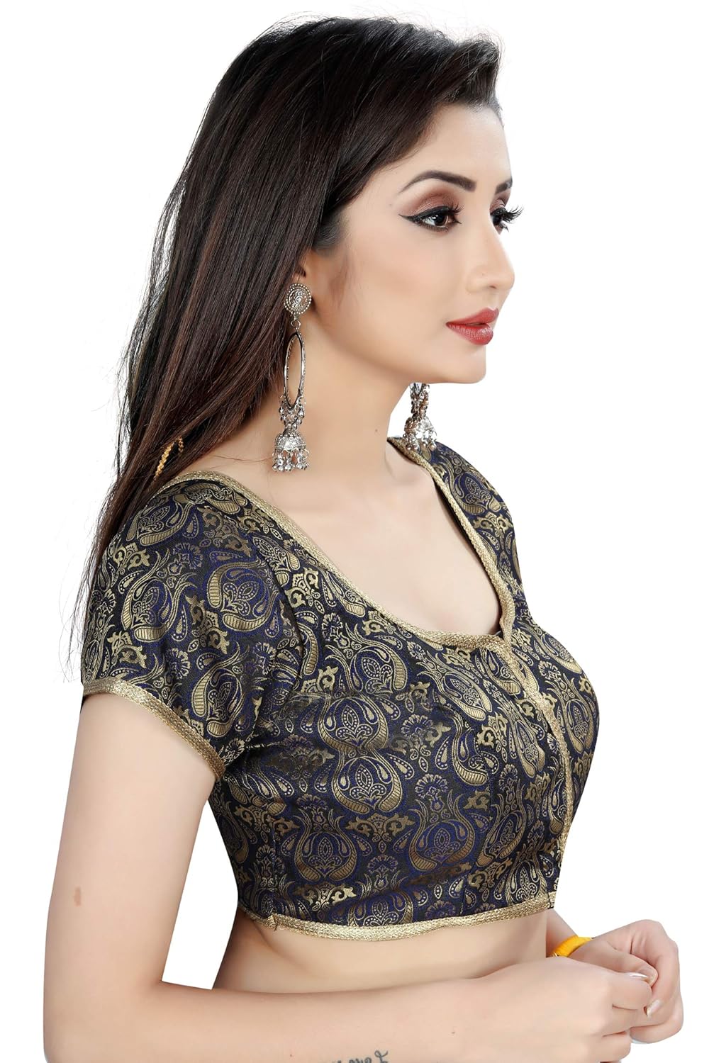 krishav enterprise flower pot pattern round neck women's readymade saree's blouse