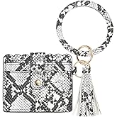 SUIKIHUM Card Holder Wallet with Keychain Wristlet, Slim PU Leather Wallet for Women, Compact and Lightweight Design for Daily Use, White Snake