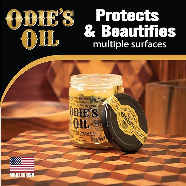 ODIE’S OIL – UNIVERSAL FINISH FOR WOOD, LEATHER, PLASTIC, VINYL, METAL & MORE – 9 OZ JAR – WATERPROOFS, FOOD SAFE, SOLVENT FREE NON-TOXIC FINISH