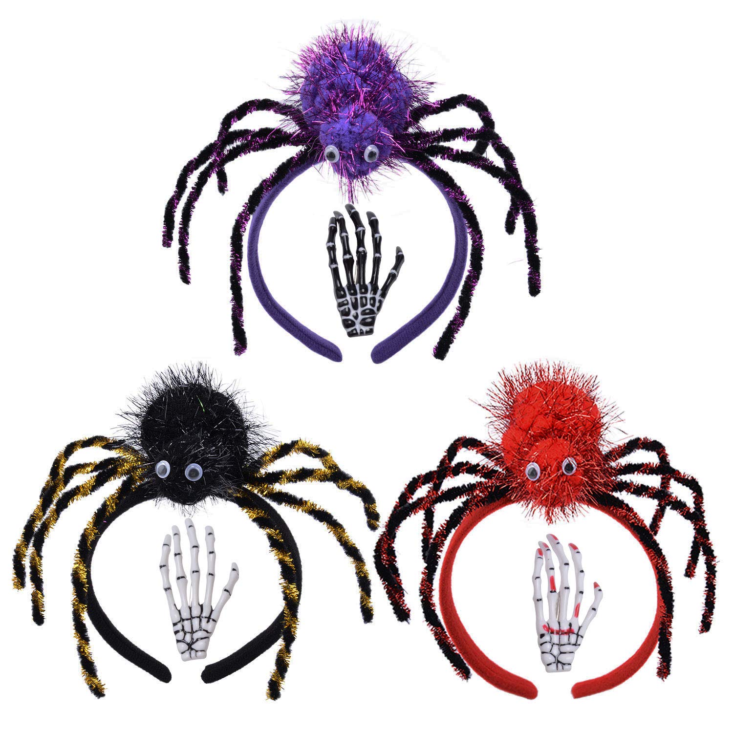 ZOYLINK Halloween Headband halloween hair clips，6pcs Spider Headband Hair Hoops +6Pcs Skeleton Hair Clip Hairpin Party headband Carnival birthday party halloween Cosplay Headwear Hair Accessories