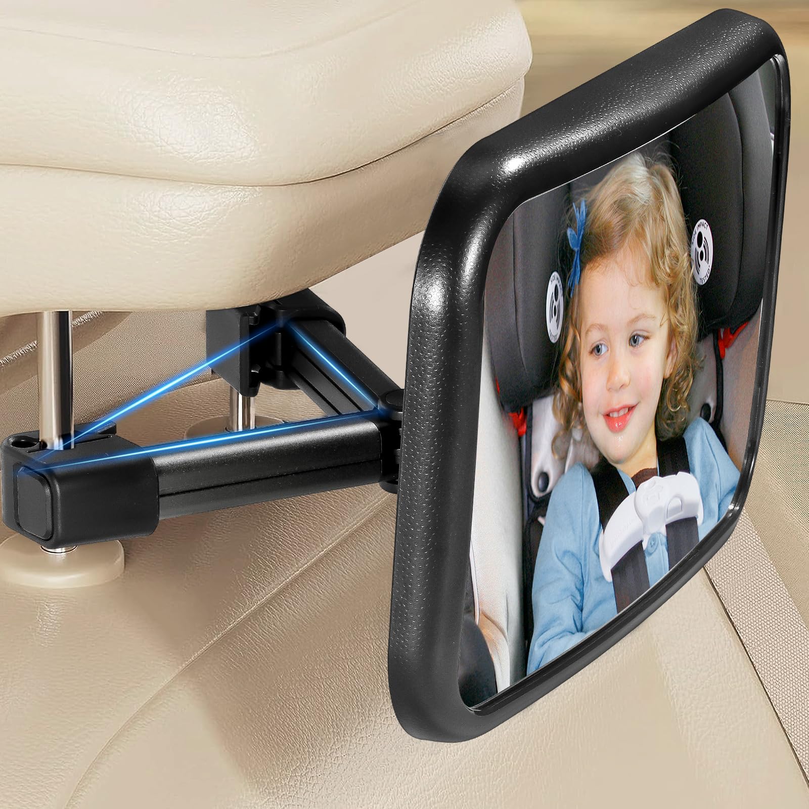 Vinabo Baby Car Mirror with Hook Clip, Anti-dropout Stroller Mirror, Safety, 360° Rotation Baby Rear View, Essential for Young Parents