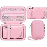 BOVKE Hard Case + Silicone Cover for Canon Powershot G7 X Mark III Digital Camera, Shockproof EVA Storage Bag with Soft Silicone Protective Case, Removable Lens Cover, Wrist Strap, Pink