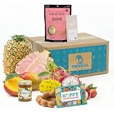TropiLuxe Premium Gift Box, Tropical Fruit Gift Box with Exotic Fruits, Artisan Treats &amp; Happy Anniversary Card