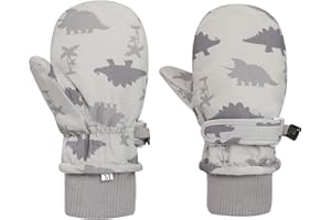 Urban Virgin Toddler Waterproof Outdoor Infant Mittens Baby Winter Gloves Dino Cuffed Warm Fleeced Kids Ski Gloves for Teens