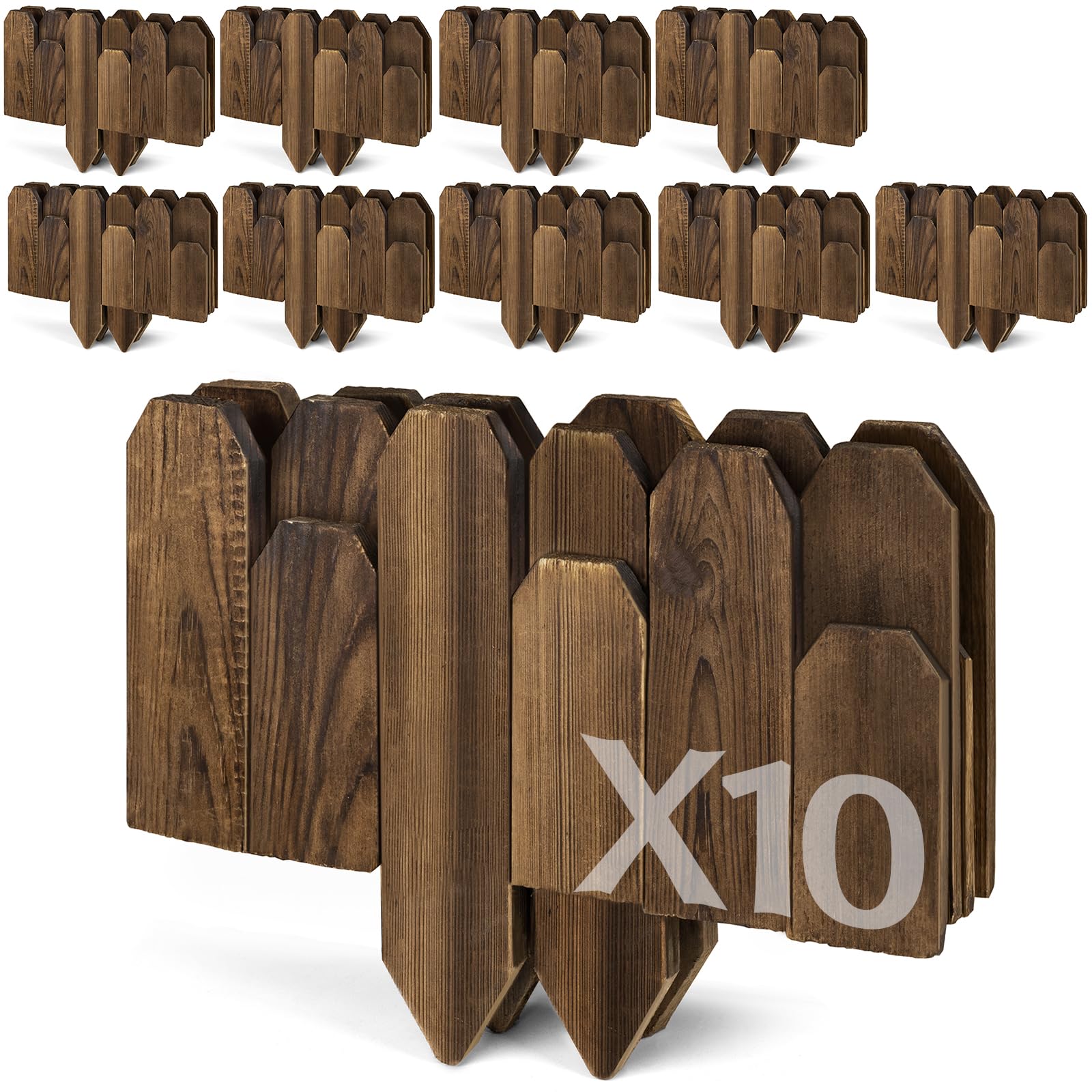 Photo 1 of ***FACTORY SEALED***Wood Garden Edging for Landscaping – Flat Panel Fence Border for Flower Beds, Decorative Wooden Stakes for Lawn & Pathway, Durable Natural Wood Design for Outdoor Use, 5.9 in H x 4.0 ft L (10 Pack)