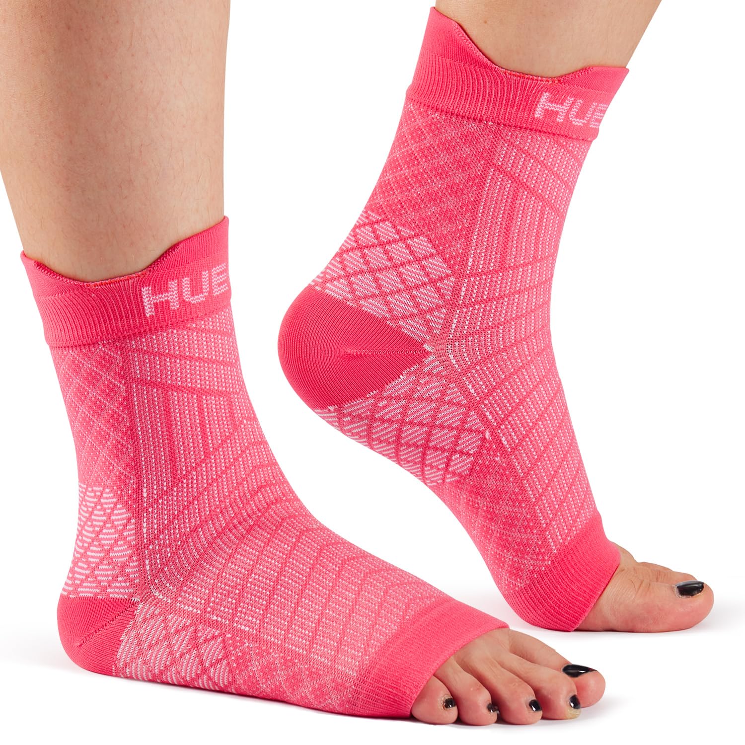 HUEGLO 4 Pairs Compression Socks For Women Men Neuropathy Plantar Fasciitis Socks Ankle Support Brace Breathable Anti-Slip Foot Support (Pink, XL)