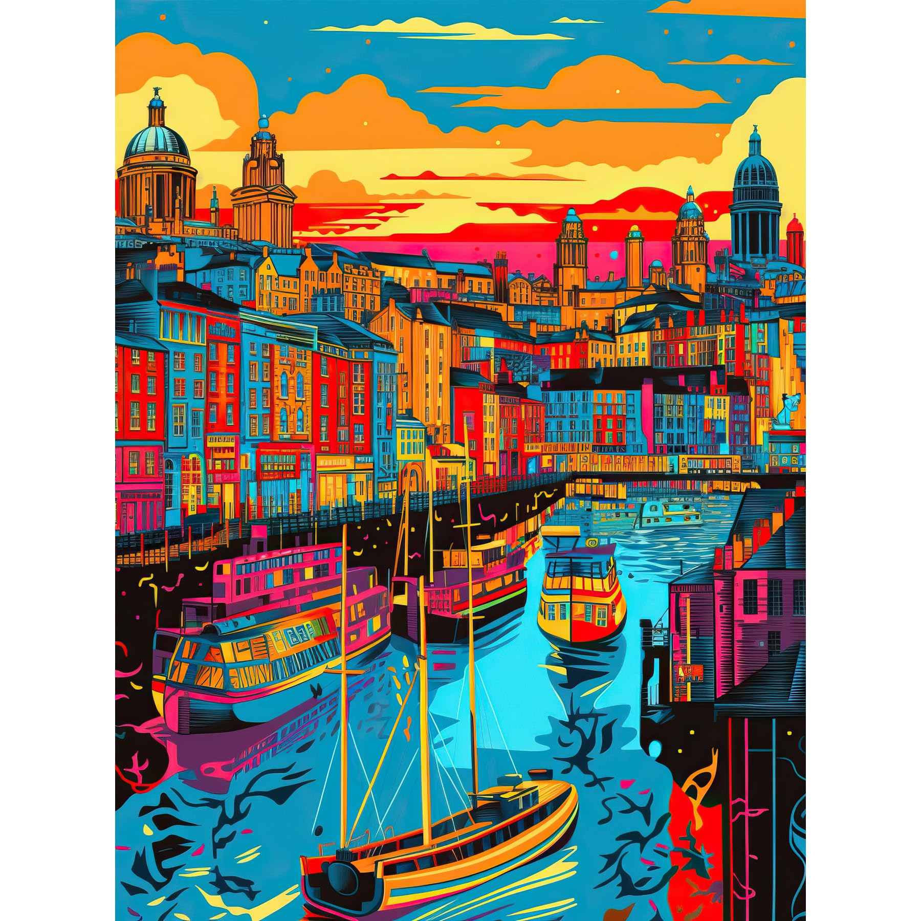 Artery8 Vibrant Liverpool City Waterfront Sunset Cityscape Large Wall Art Poster Print Thick Paper 18X24 Inch