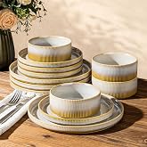 TheTerra Ceramic Dinnerware Set for 4, 12-Piece Plates and Bowls Set | Lightweight Porcelain Dish Set, Scratch Resistant, Oven &amp; Microwave &amp; Dishwasher Safe, Autumn Haze