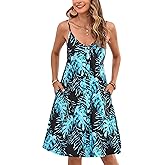 ENMAIN Womens Sundress Summer Spaghetti Strap Button Down Sleeveless Causal Beach Vacation Cover Ups Dress with Pocket