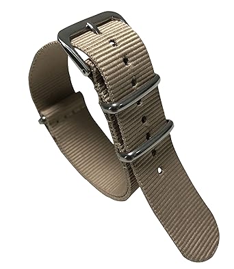 20mm Beige Comfortable Awesome Mens One-Piece NATO Style Nylon Perlon Watch Bands Straps Textile