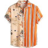 Mens Short Sleeve Button Down Shirt Summer Casual Lightweight Print Shirts | Striped, Patchwork, Untucked, Concert, Western Outfit, Cowboy, Travel, Date, Going Out, Night Club, Casual Work, Easy Care