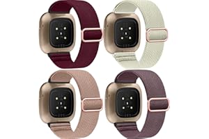 Zspoly 4 Pack Stretch Nylon Bands, Compatible with Fitbit Versa 4/Fitbit Versa 3 Bands/Fitbit Sense 2/Fitbit Sense Bands, Adjustable Soft Sport Woven Strap for Men and Women