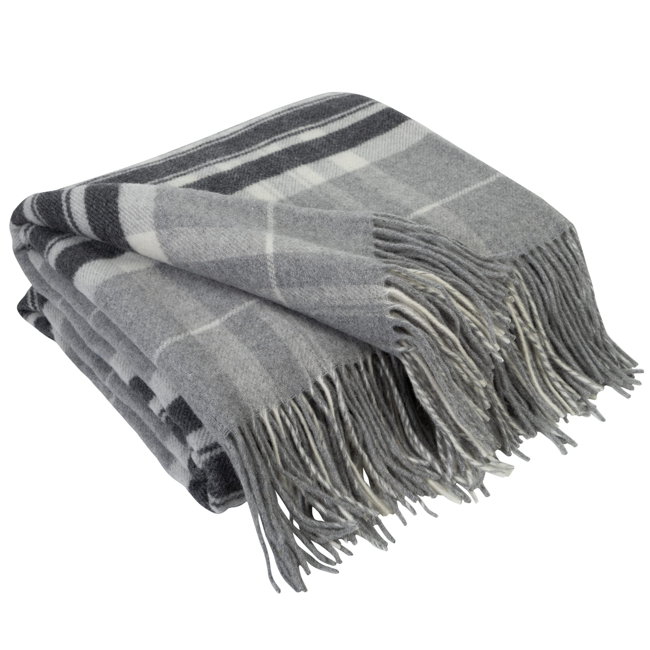LYHome Cashmere Blanket with Merino - Wool Throw, Sofa Bed and Couch Large Bedspread, Extra Soft Warm Throws for Sofas Chairs, Single Double Size Picnic Blankets (55x79 in | 140x200 cm | Grey Tartan)