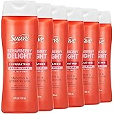 Suave Strawberry Delight Exfoliating Body Wash & Scrub with Glycerin & Vitamin E, Sulfate-Free Hydrating Cleanser for Soft, Smooth Skin, 6 Count, 18 FL OZ EA