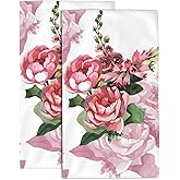 Wotinsi Pink Roses Hand Towel for Bathroom Set of 2 Hand Bath Towels Soft Absorbent Decorative Towels for Bathroom Kitchen Yoga Home Decor 14 x 28 in
