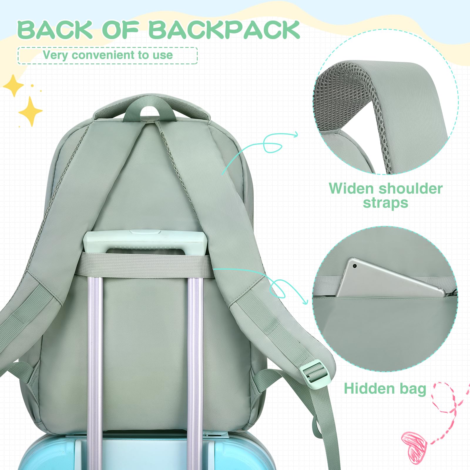 School Backpack for Kids Girls Cute Travel Backapck for College Women Men Casual Laptop Bookbag for Teen Student(Green)