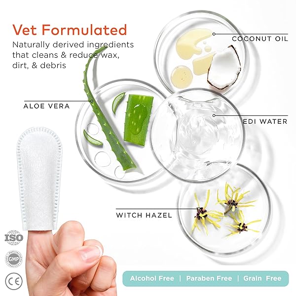 ARCA PET DOG EAR CLEANER WIPES – VET FORMULATED CLEANSER FOR DOGS – EAR ITCHING, DISSOLVES WAX, DIRT & ODOR WITH COCONUT OIL & ALOE VERA (100 FINGER WIPES)