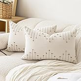 LILEPOY Boho Throw Pillow Covers 12x20 Set of 2 Neutral Decorative Textured Cushion Case Farmhouse Pillowcase Modern Lumbar Pillow Covers for Sofa,Couch, Living Room,Beige and Khaki