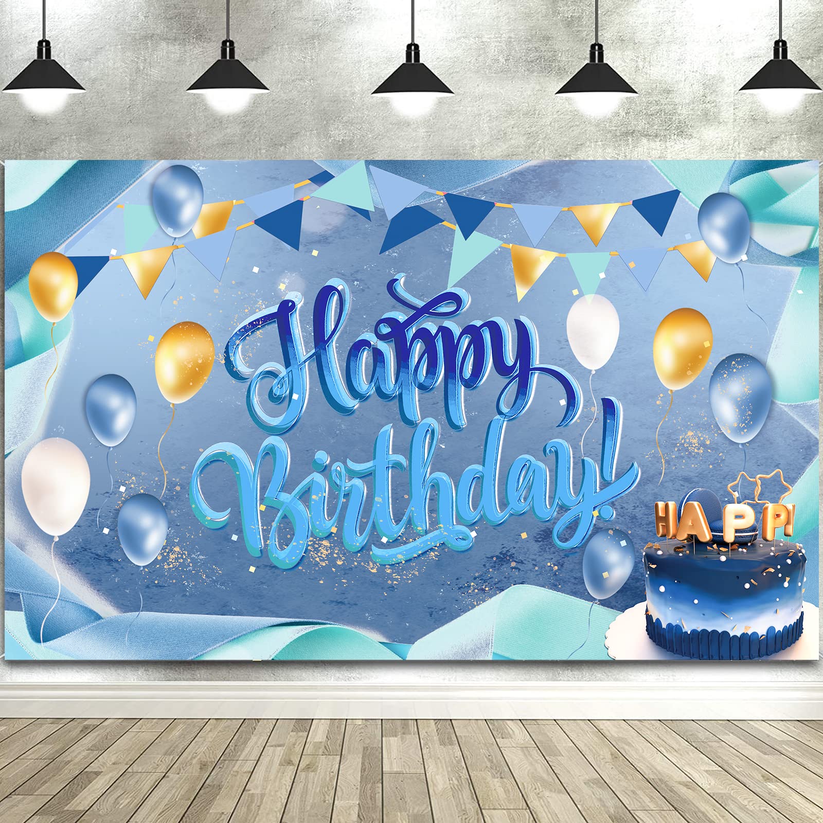 Birthday Banner for Boys, Extra Large Blue Birthday Banners Backdrop, Happy Birthday Backdrop Background Birthday Decorations for Boys Man Party Supplies, 185*110cm